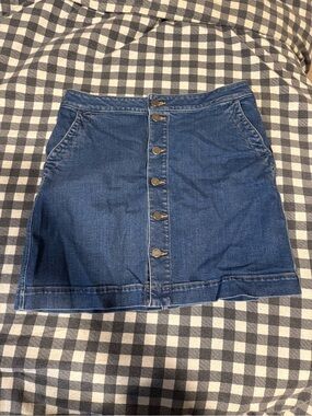 LOFT Dark Blue Button-Front Denim Mini Skirt